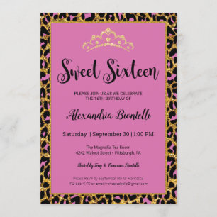 Sweet 16 Birthday Girly Pink Leopard Gold Glitter Kaart