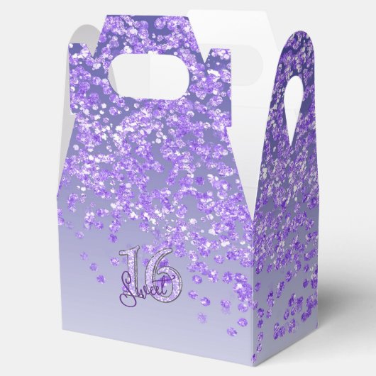 Sweet 16 Birthday Glam Paars Glitter Bedankdoosjes (Geopend)