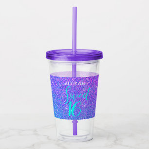 Sweet 16 Birthday Glitter Paars Blauwgroen Persoon Acryl Drinkbeker