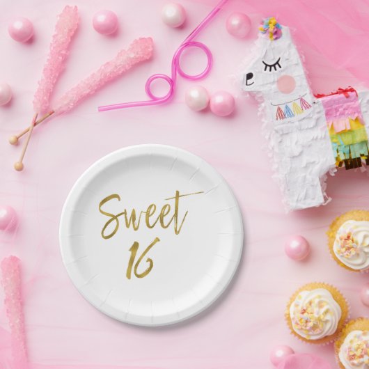 Sweet 16 Birthday Gold Folie Papieren Bordje (Feest)