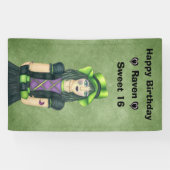 Sweet 16 Birthday Goth Girl Tattoos on Green Spandoek (Horizontaal)