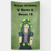 Sweet 16 Birthday Goth Girl Tattoos on Green Spandoek (Verticaal)