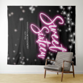 Sweet 16 Birthday Hot Pink Neon Glow Dark Backdrop Wandkleed (In Situ (horizontaal))
