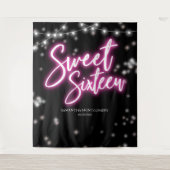 Sweet 16 Birthday Hot Pink Neon Glow Dark Backdrop Wandkleed (Voorkant)