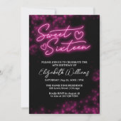 Sweet 16 Birthday Hot Pink Neon Glow Dark Party Kaart (Voorkant)