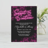 Sweet 16 Birthday Hot Pink Neon Glow Dark Party Kaart (Staand voorkant)