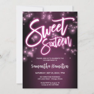 Sweet 16 Birthday Hot Pink Neon Glow Dark Party Kaart
