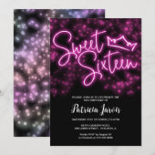 Sweet 16 Birthday Hot Pink Neon Glow Dark Party Kaart (Voorkant / Achterkant)