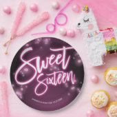Sweet 16 Birthday Hot Pink Neon Glow Dark Party Papieren Bordje (Feest)