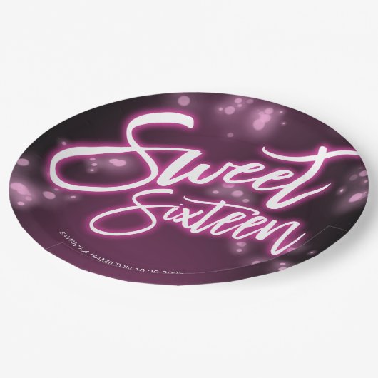 Sweet 16 Birthday Hot Pink Neon Glow Dark Party Papieren Bordje (Gekanteld)
