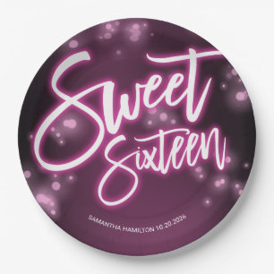 Sweet 16 Birthday Hot Pink Neon Glow Dark Party Papieren Bordje