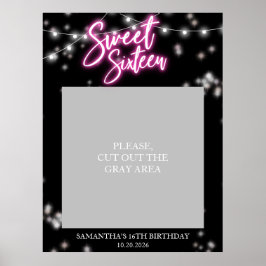 Sweet 16 Birthday Hot Pink Neon Glow Dark Party Poster