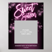 Sweet 16 Birthday Hot Pink Neon Glow Dark Party Poster (Voorkant)