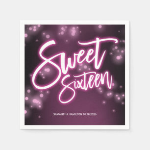 Sweet 16 Birthday Hot Pink Neon Glow Dark Party Servet