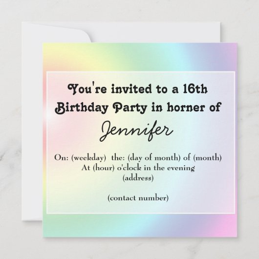 Sweet 16 birthday invitation Custom Kaart (Achterkant)