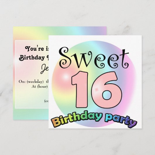 Sweet 16 birthday invitation Custom Kaart (Voorkant / Achterkant)