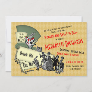 Sweet 16 Birthday Invitation Mad Hatter Wonderland Kaart