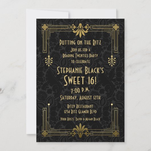 Sweet 16 Birthday Invitation Roaring 20s Art Deco Kaart (Voorkant)