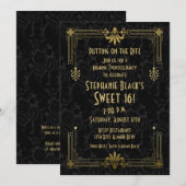 Sweet 16 Birthday Invitation Roaring 20s Art Deco Kaart (Voorkant / Achterkant)
