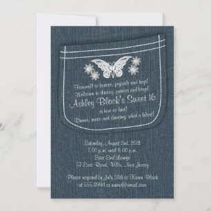 Sweet 16 Birthday Invite Borduurde denim Kaart