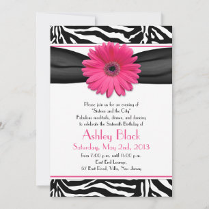 Sweet 16 Birthday Invite   Daisy Zebra Print Kaart