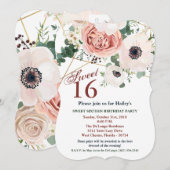 Sweet 16 Birthday Invite Geometric Garden Roos Ane Kaart (Voorkant / Achterkant)