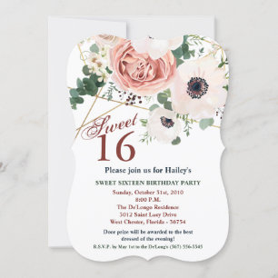 Sweet 16 Birthday Invite Geometric Garden Roos Ane Kaart