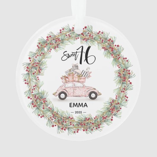 Sweet 16 Birthday Keepsake Pink Car Ornament (achterkant)