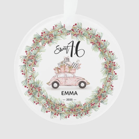 Sweet 16 Birthday Keepsake Pink Car Ornament (voorkant)