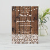 Sweet 16 Birthday Lights Rustic Wood Lace Invite Kaart (Staand voorkant)