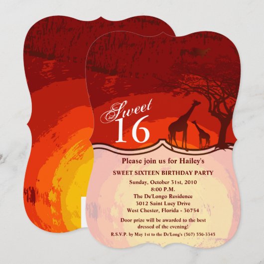 Sweet 16 Birthday Nodig African Safari Giraffe Su Kaart (Voorkant / Achterkant)