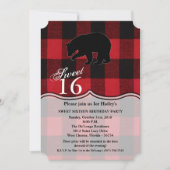 Sweet 16 Birthday Nodig Red Buffalo Plaid Beer uit Kaart (Voorkant)