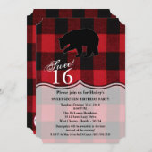 Sweet 16 Birthday Nodig Red Buffalo Plaid Beer uit Kaart (Voorkant / Achterkant)