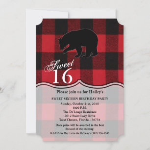 Sweet 16 Birthday Nodig Red Buffalo Plaid Beer uit Kaart