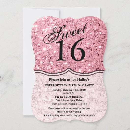 Sweet 16 Birthday Nodig Roos Gold Glitter uit Kaart (Voorkant)