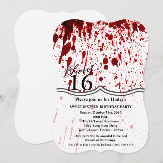 Sweet 16 Birthday Noite Blood Splatter Vampire Go Kaart (Voorkant / Achterkant)