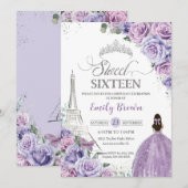 Sweet 16 Birthday Paars Floral Paris Eiffeltoren Kaart (Voorkant / Achterkant)