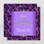 Sweet 16 Birthday Paars Leopard Silver Tiara 2 Kaart (Voorkant / Achterkant)