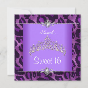 Sweet 16 Birthday Paars Leopard Silver Tiara 2 Kaart