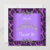 Sweet 16 Birthday Paars Leopard Silver Tiara Kaart (Voorkant)