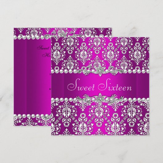 Sweet 16 Birthday Paars Pink Silver White Lace Kaart (Voorkant / Achterkant)