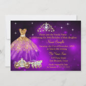 Sweet 16 Birthday Paarse Dress Tiara Carriage Kaart (Achterkant)