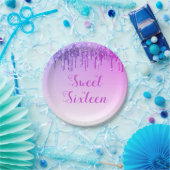 Sweet 16 Birthday Paarse Glitter Sparkle Papieren Bordje (Feest)
