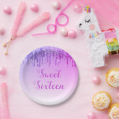Sweet 16 Birthday Paarse Glitter Sparkle Papieren Bordje (Feest)