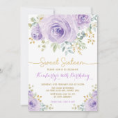 Sweet 16 Birthday Paarse Gouden Bloem Sweet Sixtee Kaart (Voorkant)