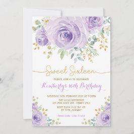Sweet 16 Birthday Paarse Gouden Bloem Sweet Sixtee Kaart