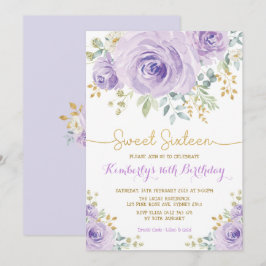 Sweet 16 Birthday Paarse Gouden Bloem Sweet Sixtee Kaart