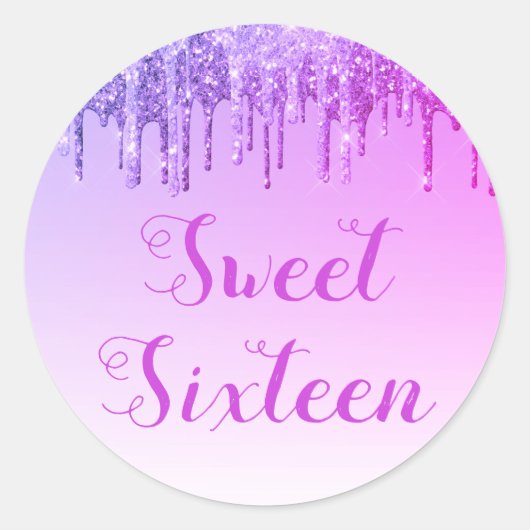 Sweet 16 Birthday Paarse Sparkle en Glitter Ronde Sticker (Voorkant)