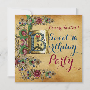 SWEET 16 BIRTHDAY PARTIJ ANTIEK FLORAL PARCHMENT KAART