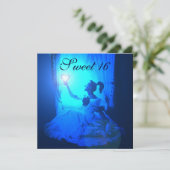 SWEET 16 BIRTHDAY PARTIJ, BLAUW ZWARTE WITTE DAMAS KAART (Staand voorkant)